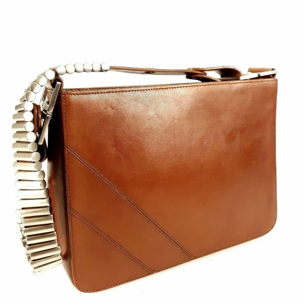 RARE Armani Brown Leather Hard Box Shoulder Bag